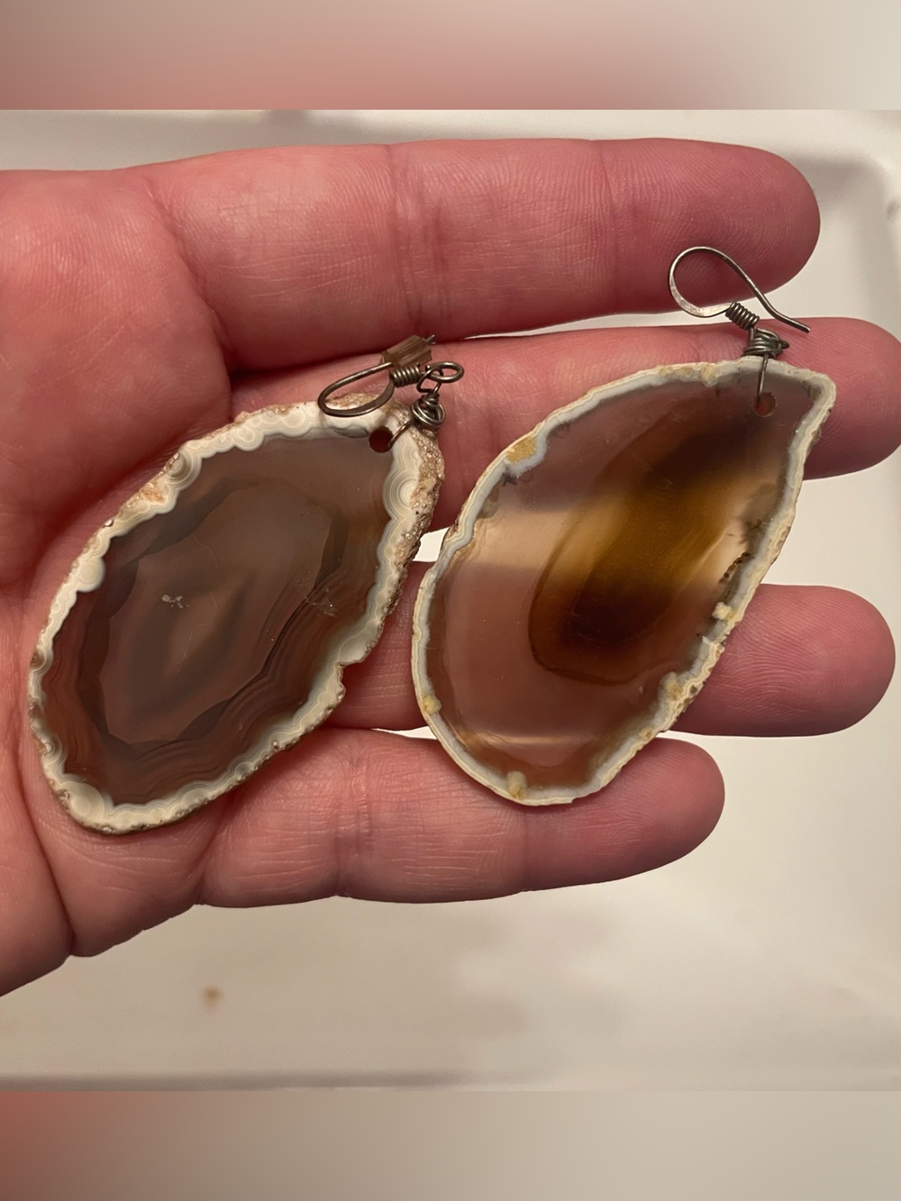 Brown Agate Teardrop Dangle Earrings - Natural Stone